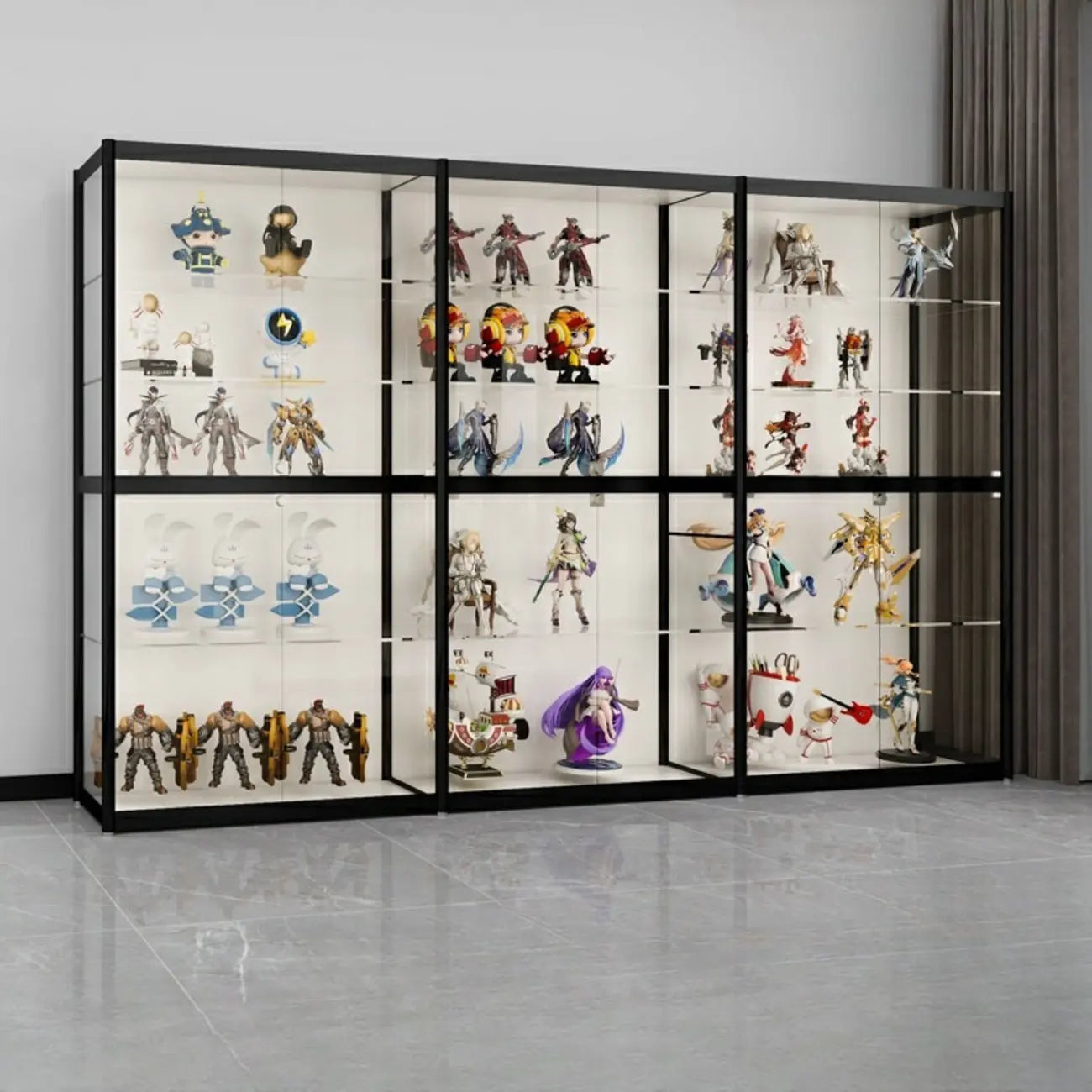 Black Metal Frame Clear Glass Shelf Curio Cabinet