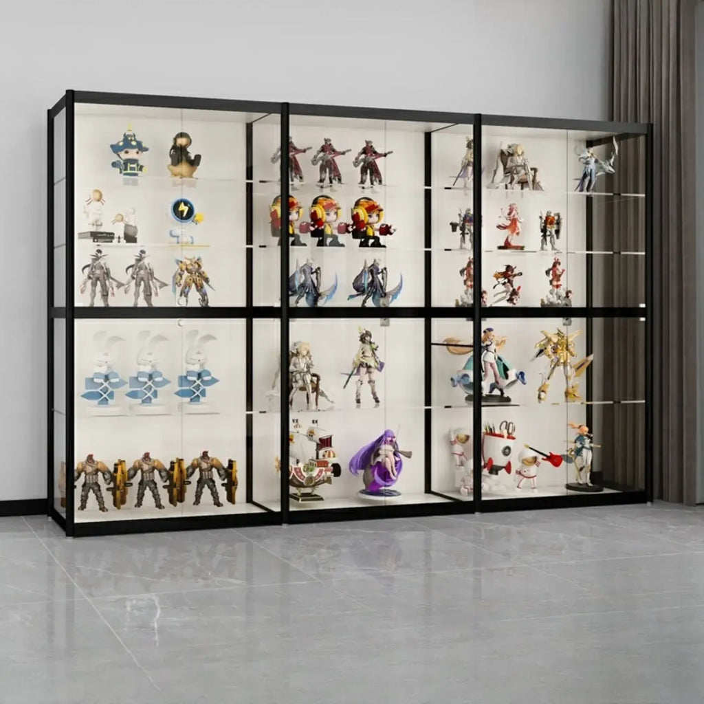 Black Metal Frame Clear Glass Shelf Curio Cabinet