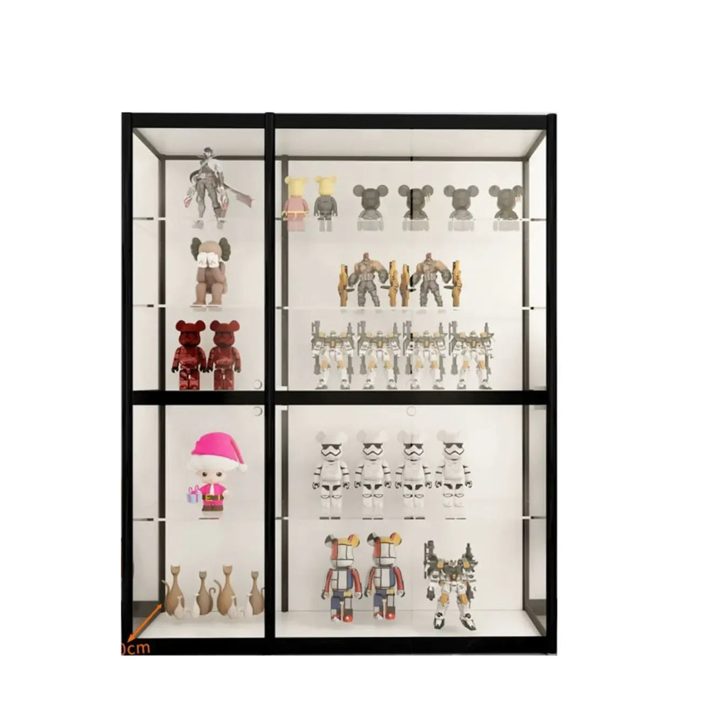 Black Metal Frame Clear Glass Shelf Curio Cabinet
