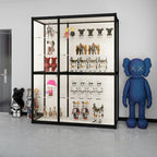 Black Metal Frame Clear Glass Shelf Curio Cabinet