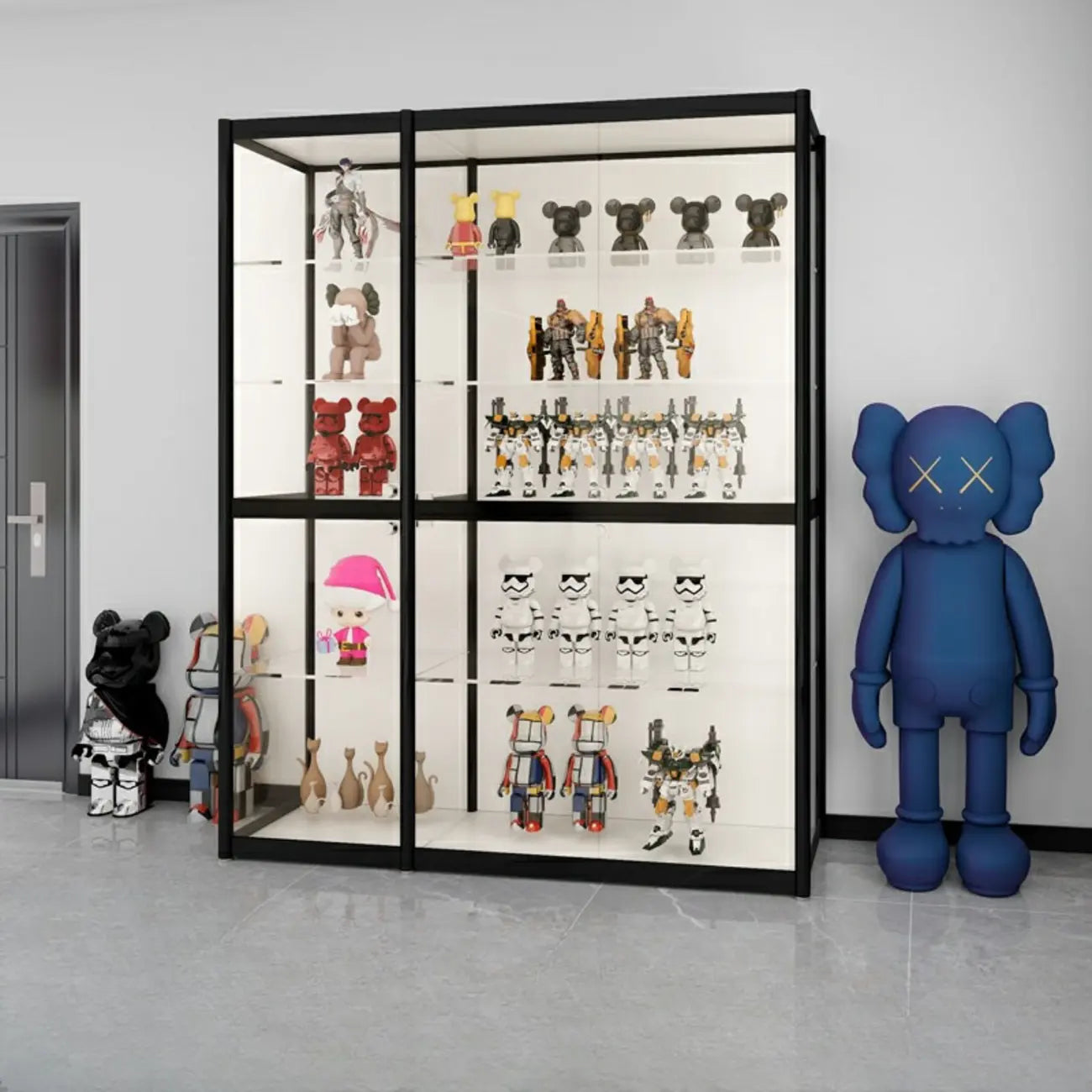 Black Metal Frame Clear Glass Shelf Curio Cabinet