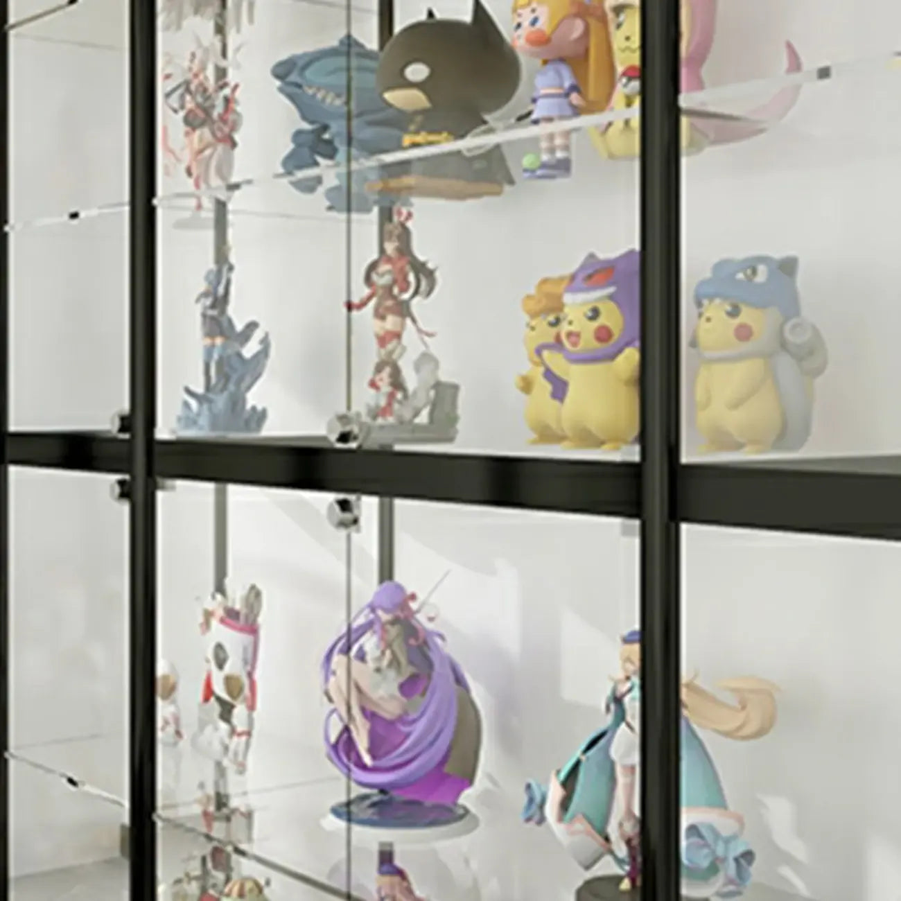 Black Metal Frame Clear Glass Shelf Curio Cabinet