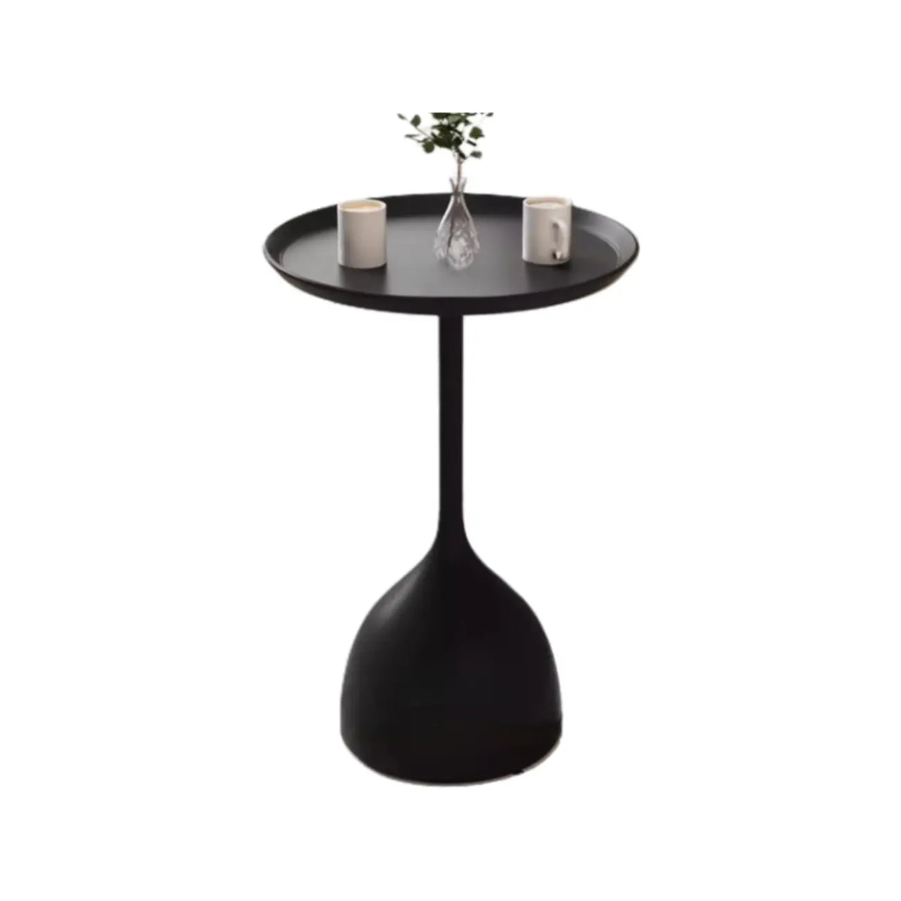 Metal Tray Top Black Side Table with Storage for Living Room