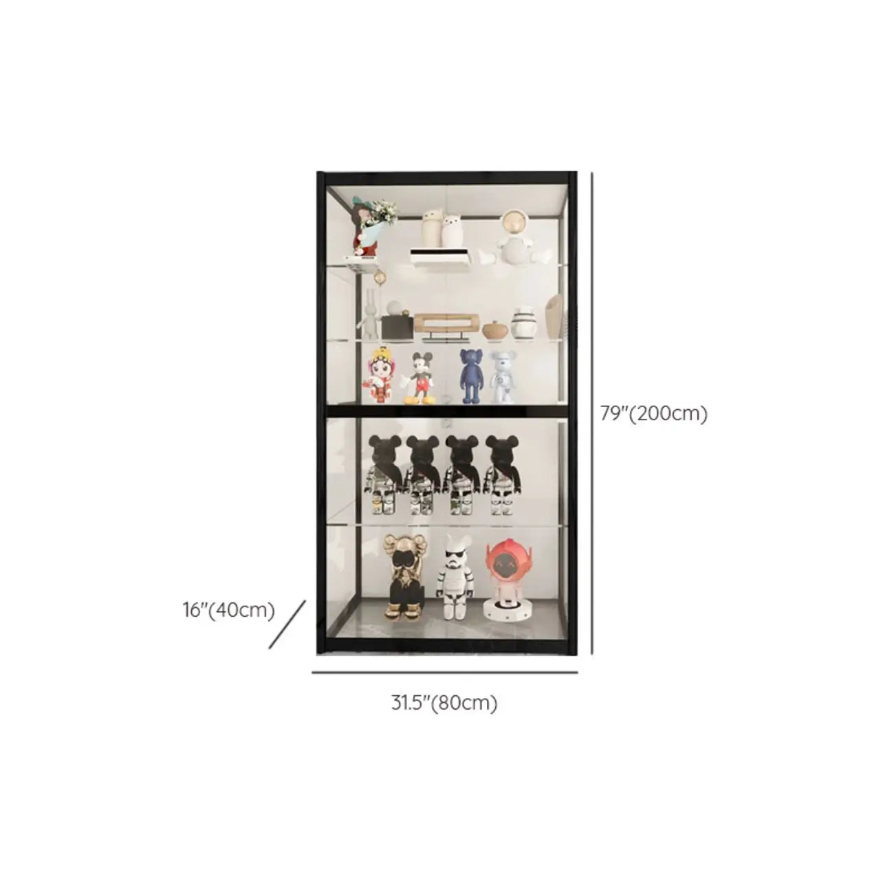 Black Metal Frame Clear Glass Shelf Curio Cabinet