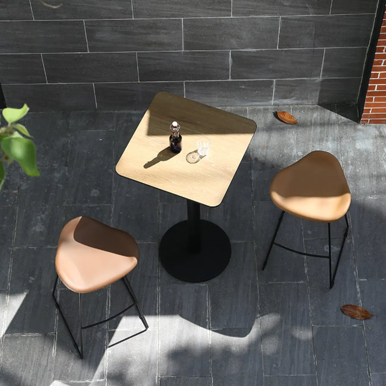 Elegant Wooden Pub Bar Table with Black Metal Base for Cafe