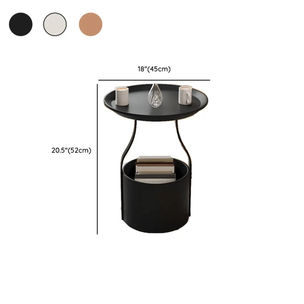 Metal Tray Top Black Side Table with Storage for Living Room