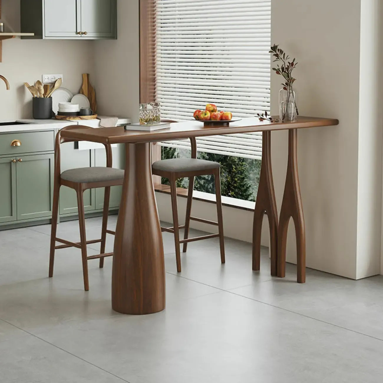 Brown Rectangle Natural Wooden Bar Table for Dining Room