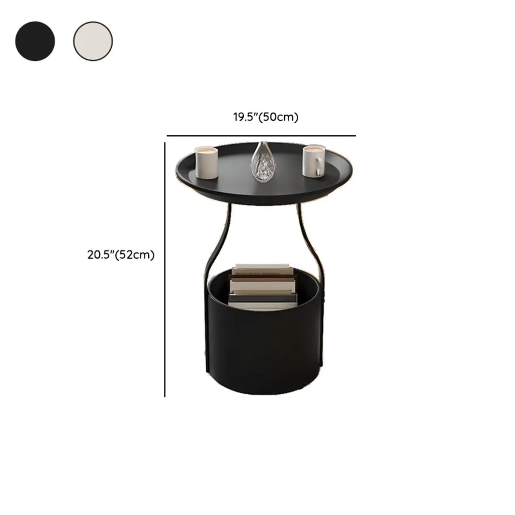 Metal Tray Top Black Side Table with Storage for Living Room