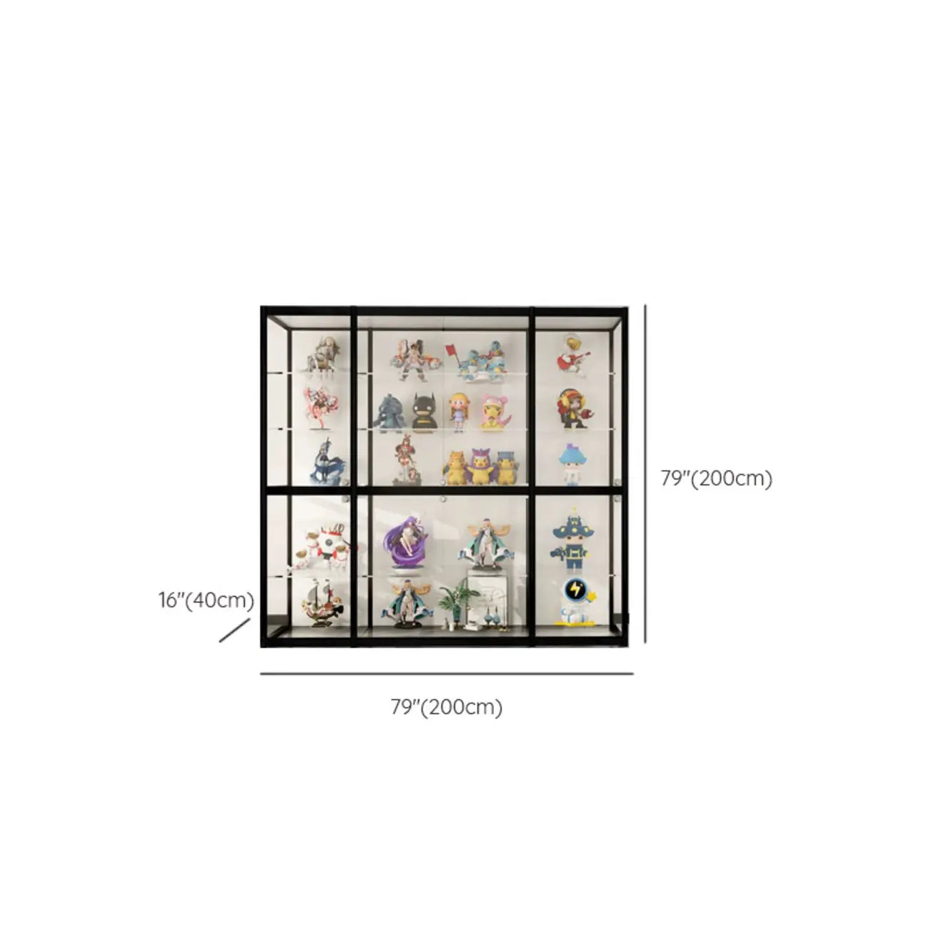 Black Metal Frame Clear Glass Shelf Curio Cabinet