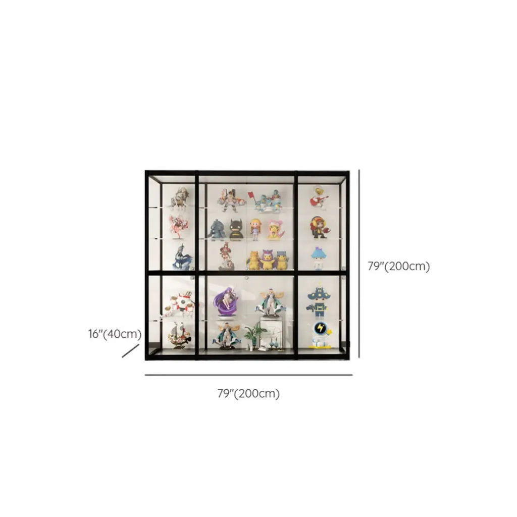 Black Metal Frame Clear Glass Shelf Curio Cabinet
