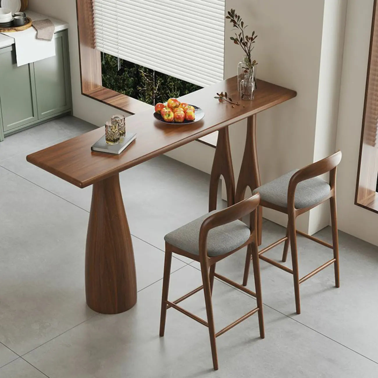 Brown Rectangle Natural Wooden Bar Table for Dining Room