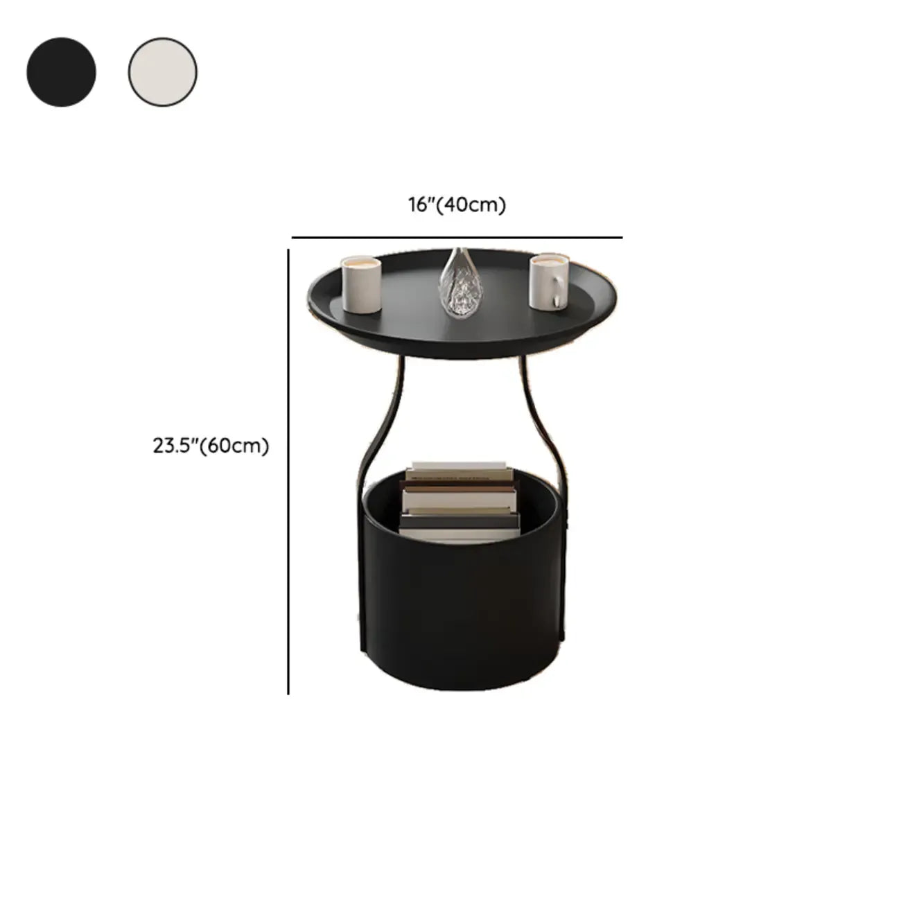 Metal Tray Top Black Side Table with Storage for Living Room