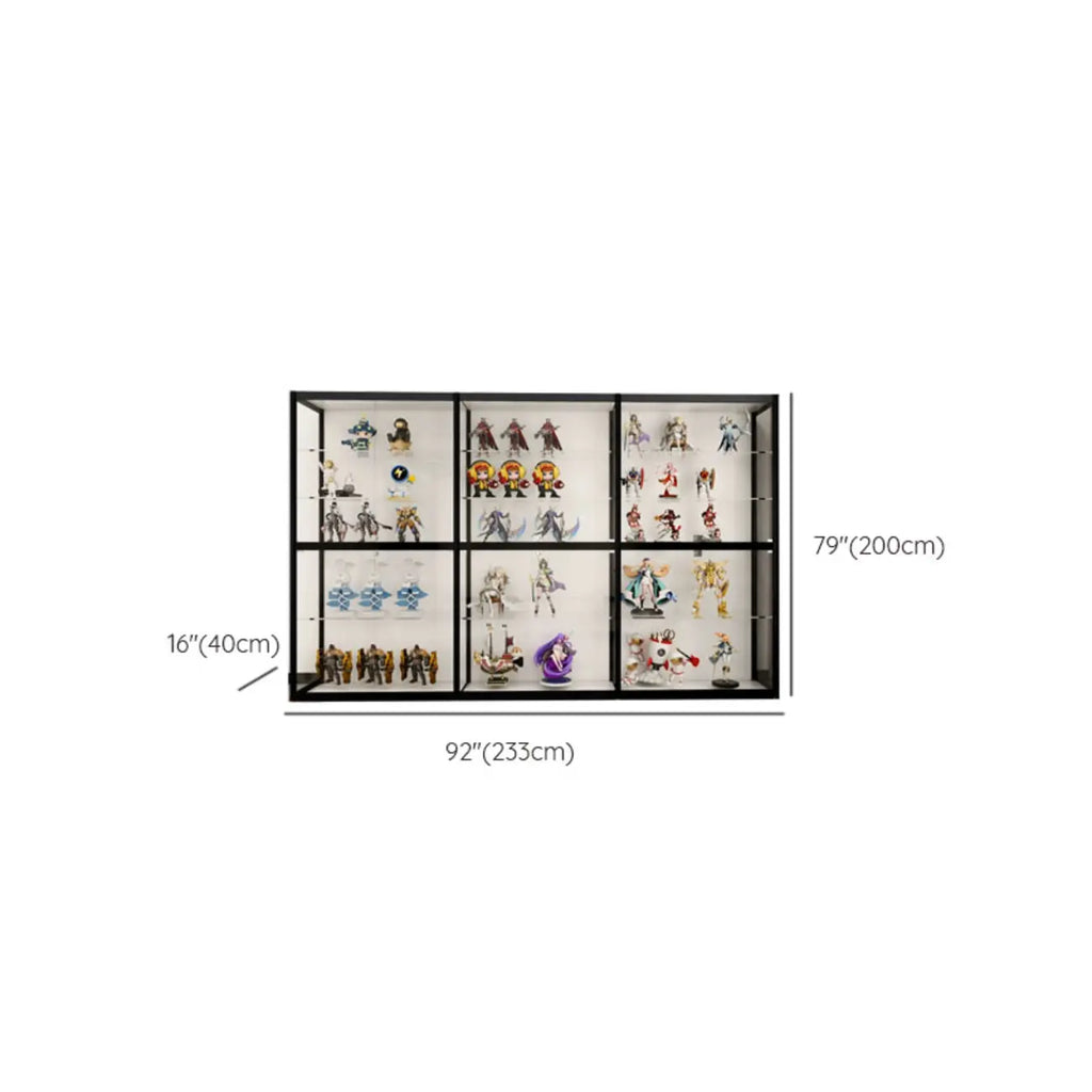 Black Metal Frame Clear Glass Shelf Curio Cabinet