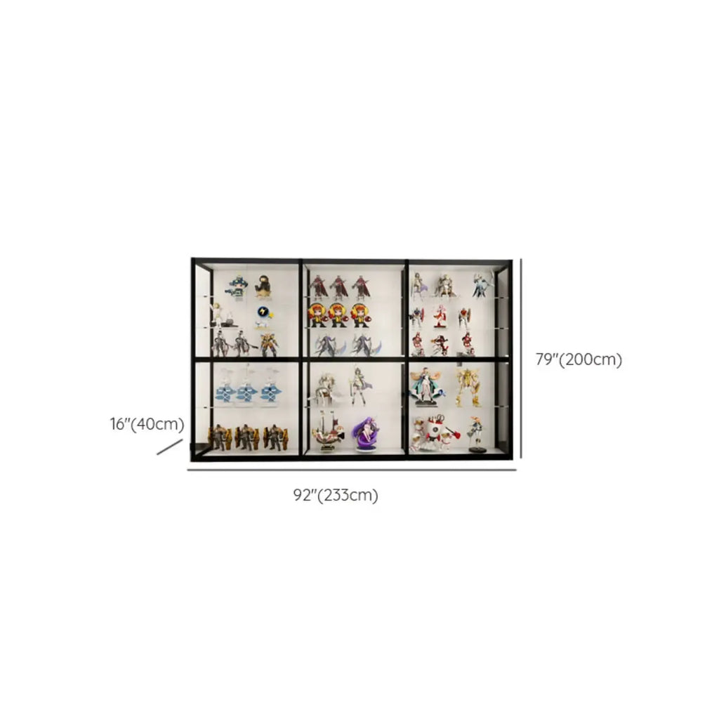 Black Metal Frame Clear Glass Shelf Curio Cabinet