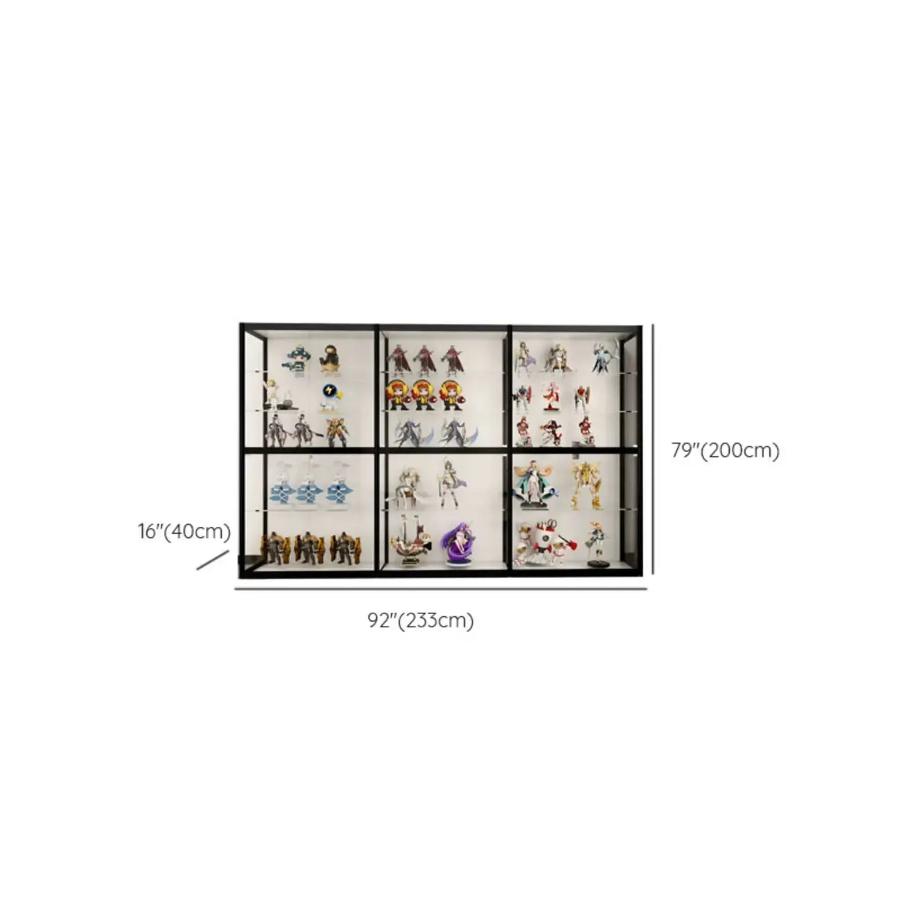 Black Metal Frame Clear Glass Shelf Curio Cabinet