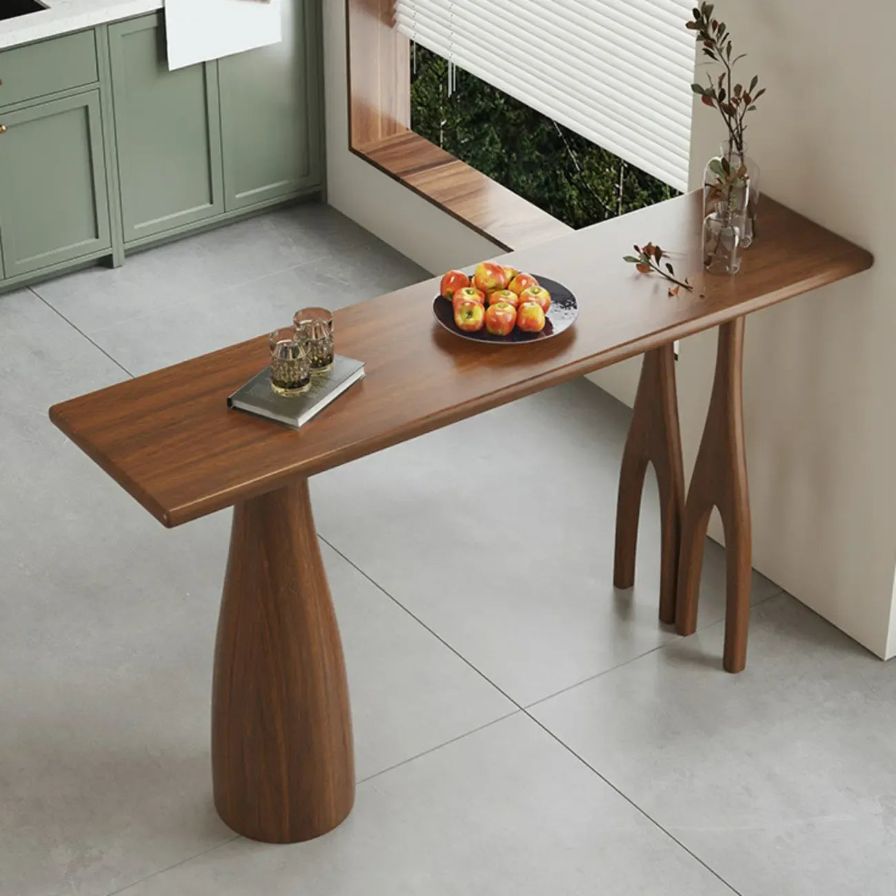 Brown Rectangle Natural Wooden Bar Table for Dining Room