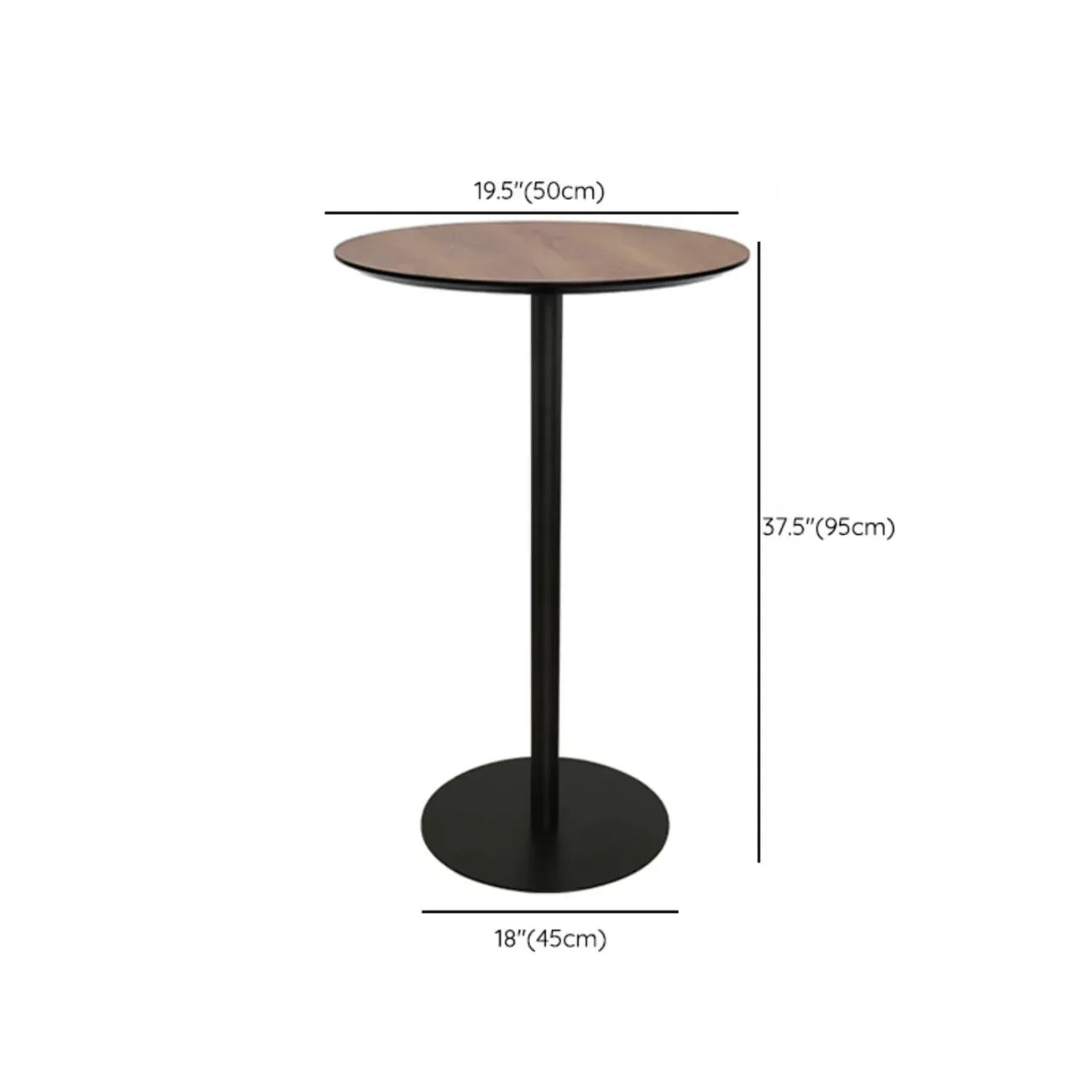 Elegant Wooden Pub Bar Table with Black Metal Base for Cafe