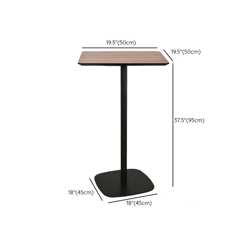 Elegant Wooden Pub Bar Table with Black Metal Base for Cafe