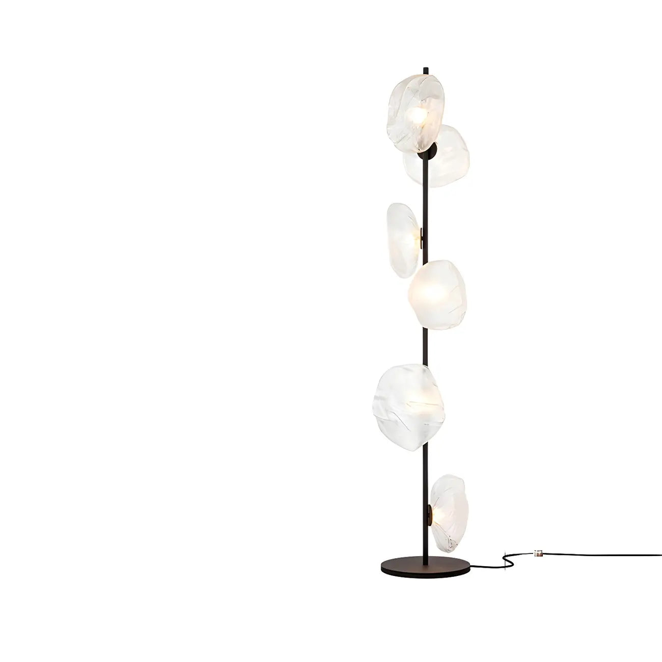 Art Deco 6-Light Clear Glass Geometric Floor Lamp in Black/Gold