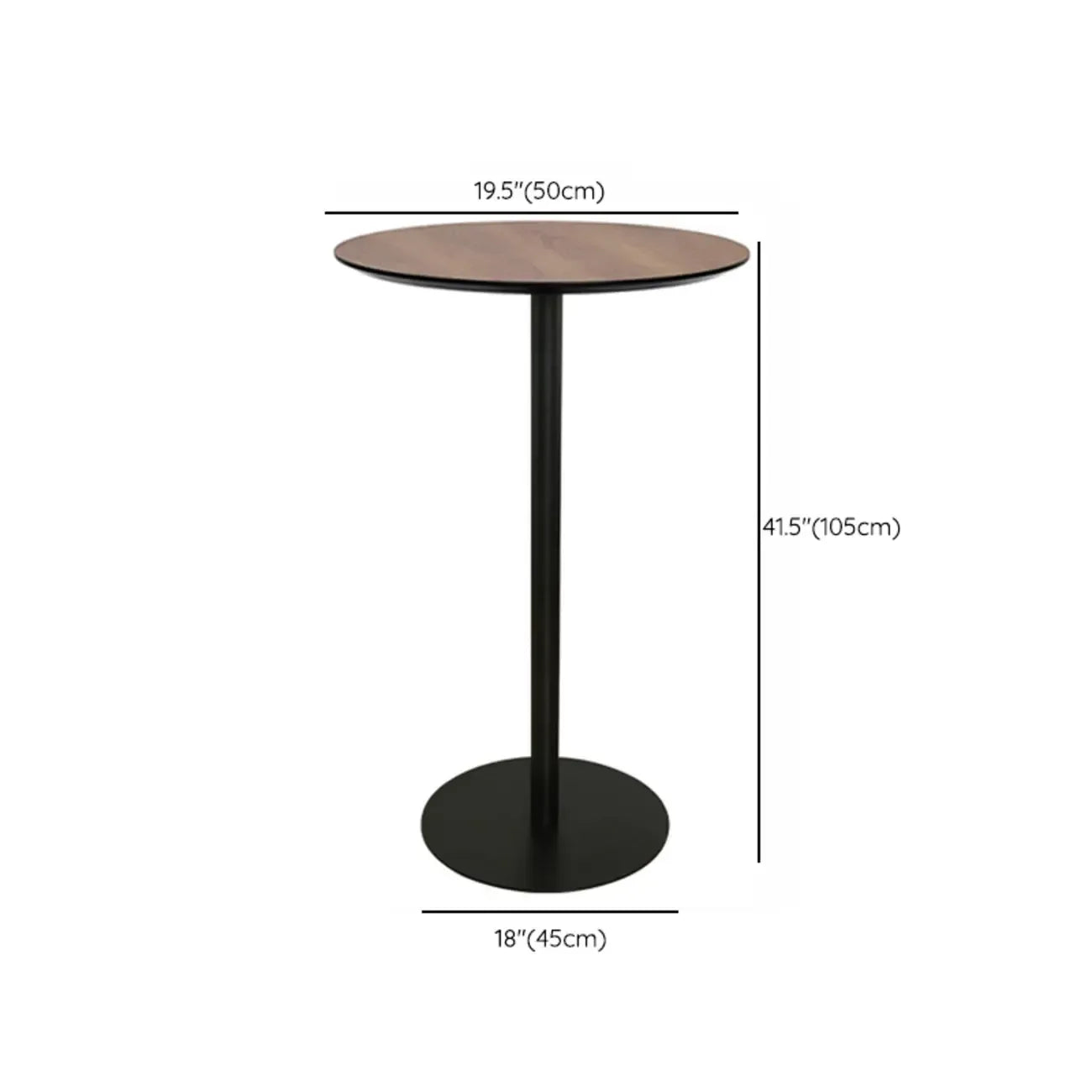 Elegant Wooden Pub Bar Table with Black Metal Base for Cafe