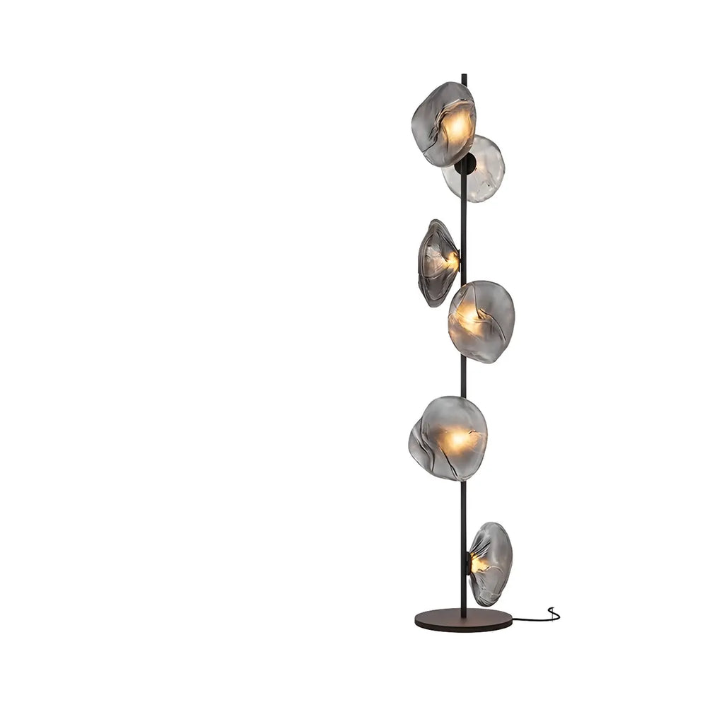 Art Deco 6-Light Clear Glass Geometric Floor Lamp in Black/Gold