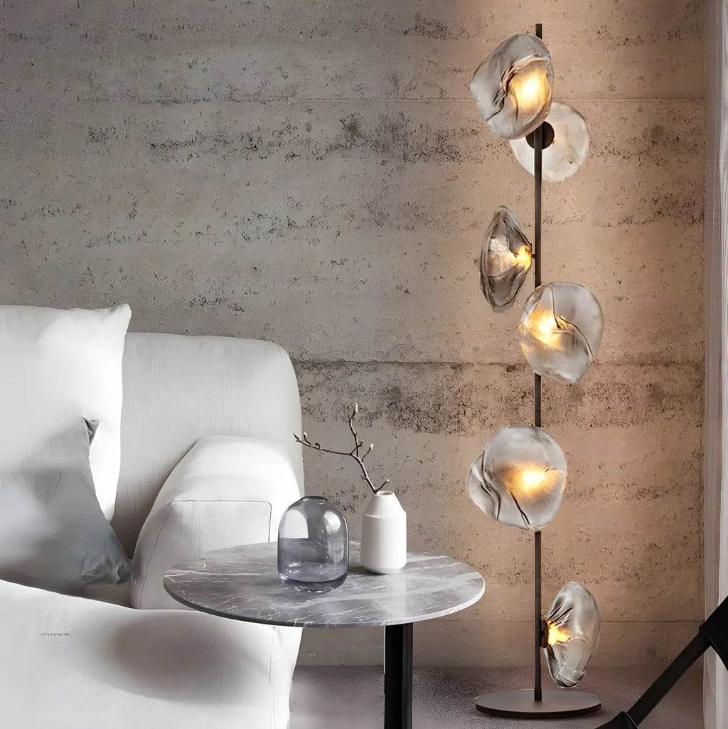 Art Deco 6-Light Clear Glass Geometric Floor Lamp in Black/Gold