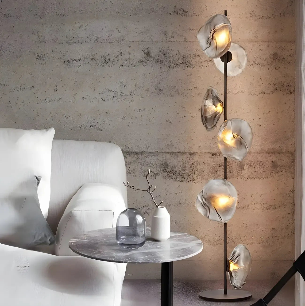 Art Deco 6-Light Clear Glass Geometric Floor Lamp in Black/Gold