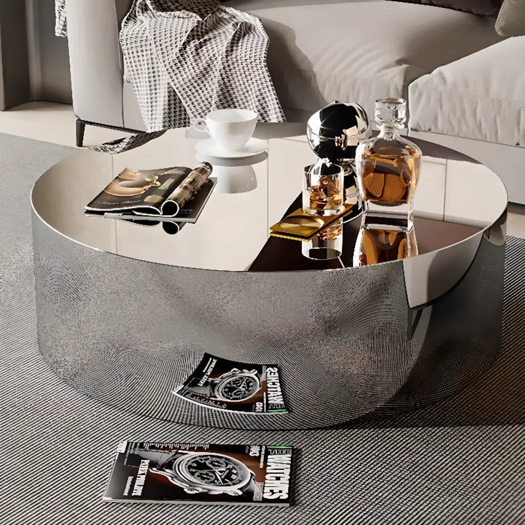 Reflective Modern Silver Metal Coffee Table