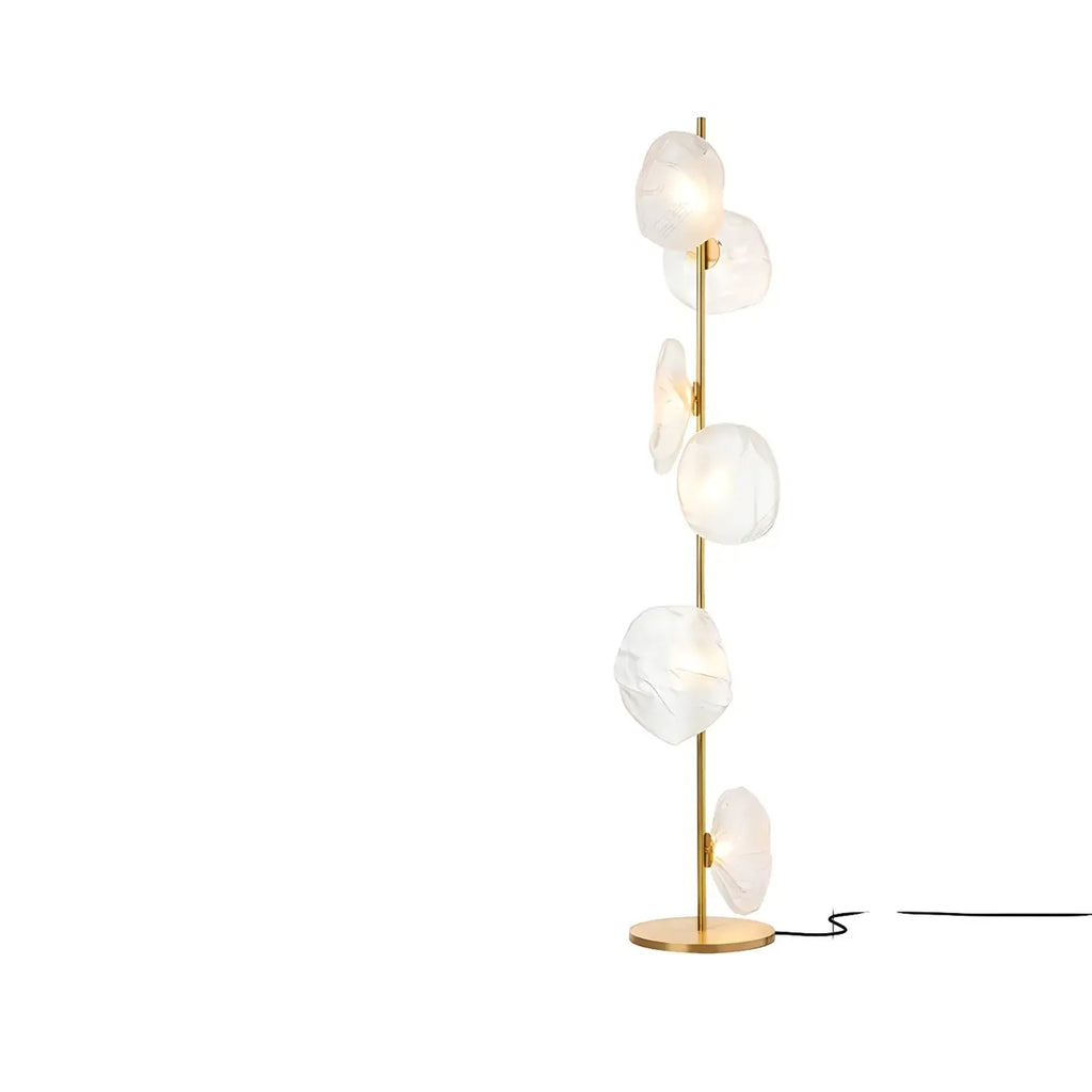 Art Deco 6-Light Clear Glass Geometric Floor Lamp in Black/Gold