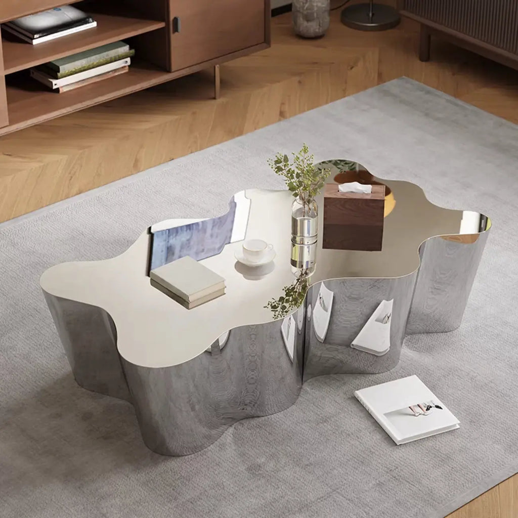 Reflective Modern Silver Metal Coffee Table