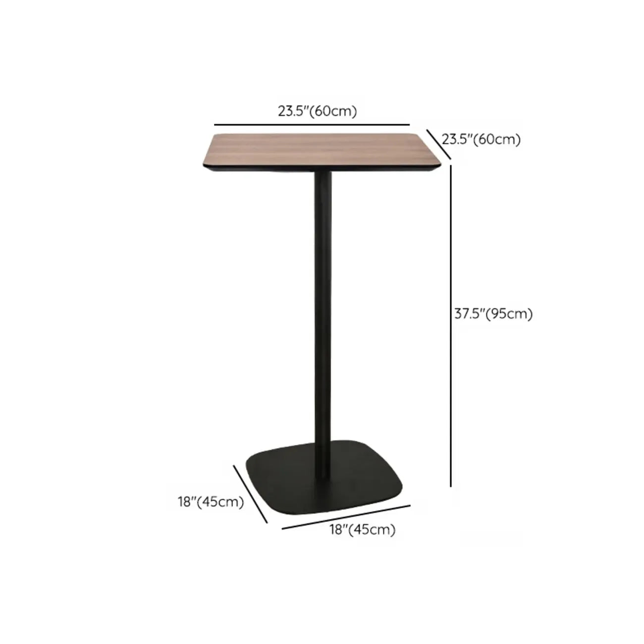 Elegant Wooden Pub Bar Table with Black Metal Base for Cafe