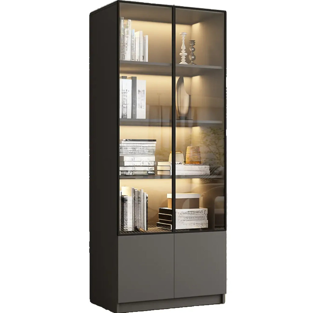 Black Wood Glass Door Storage Standard Display Cabinet