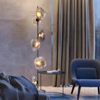Art Deco 6-Light Clear Glass Geometric Floor Lamp in Black/Gold