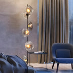 Art Deco 6-Light Clear Glass Geometric Floor Lamp in Black/Gold