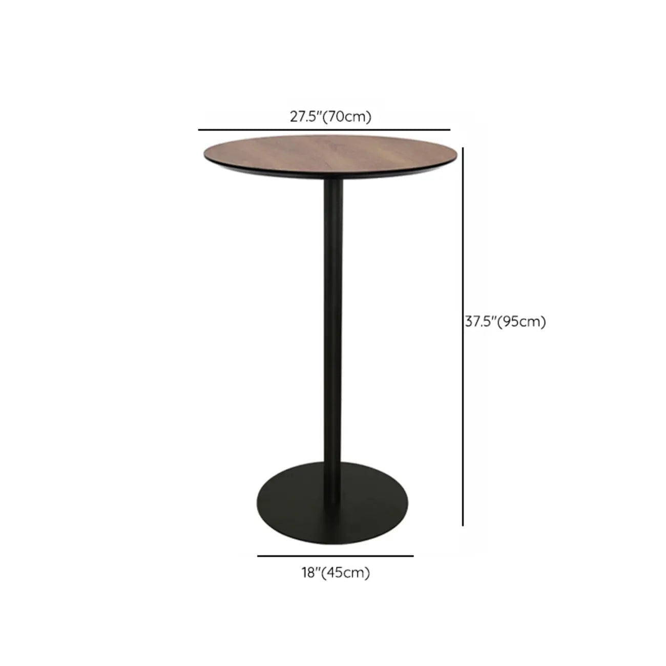 Elegant Wooden Pub Bar Table with Black Metal Base for Cafe