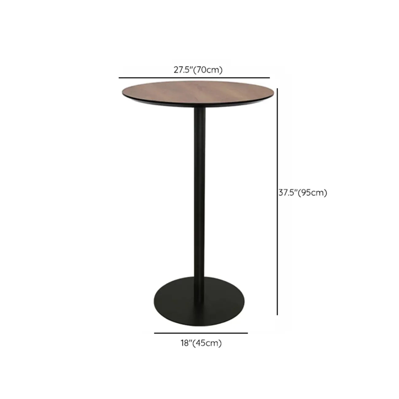 Elegant Wooden Pub Bar Table with Black Metal Base for Cafe