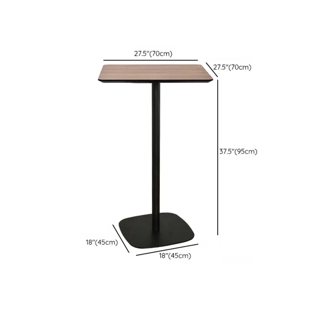 Elegant Wooden Pub Bar Table with Black Metal Base for Cafe