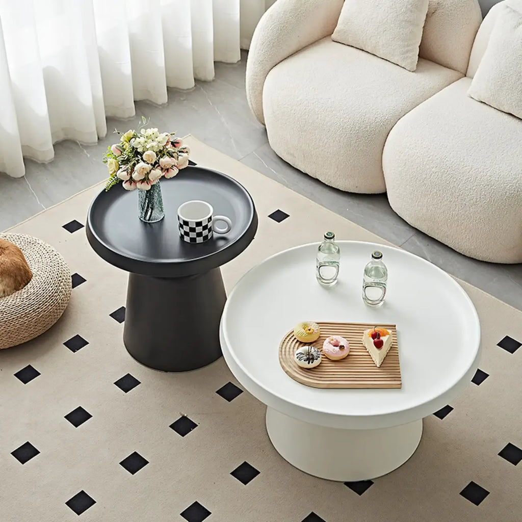 White Round Metal End Table with Tray Top for Living Room