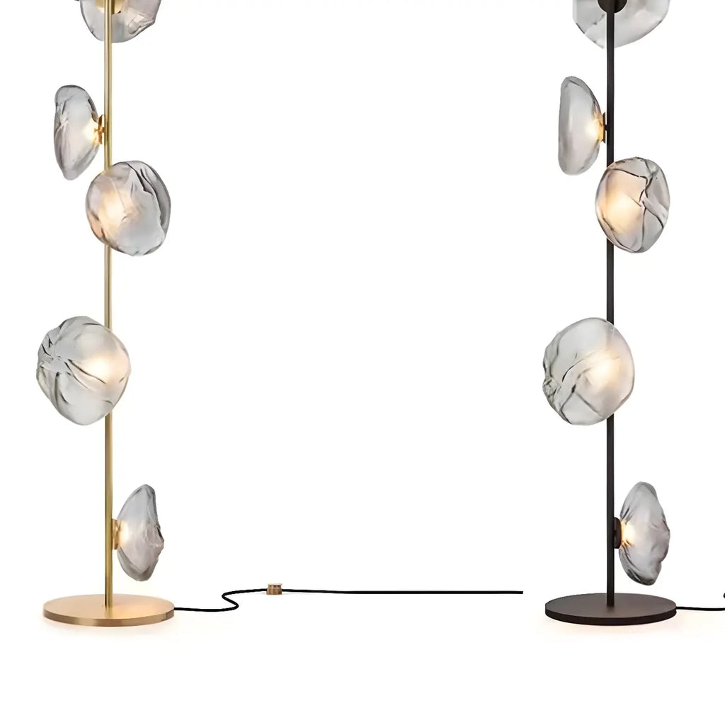 Art Deco 6-Light Clear Glass Geometric Floor Lamp in Black/Gold