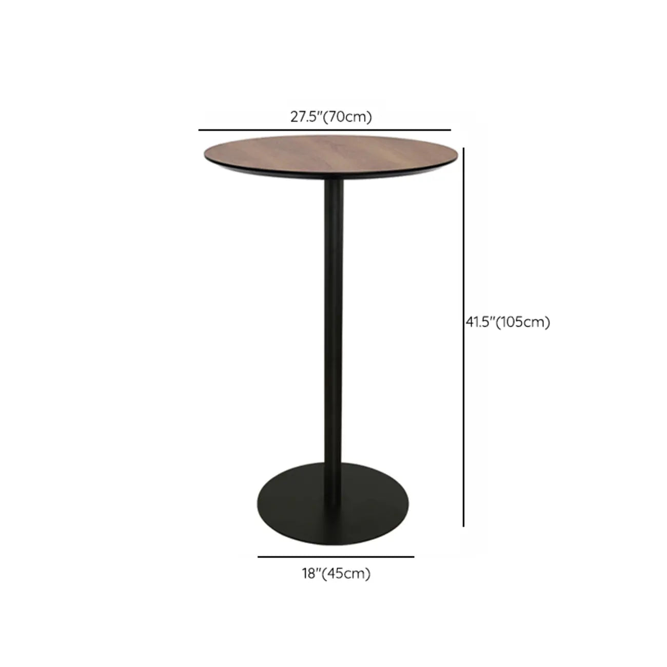 Elegant Wooden Pub Bar Table with Black Metal Base for Cafe