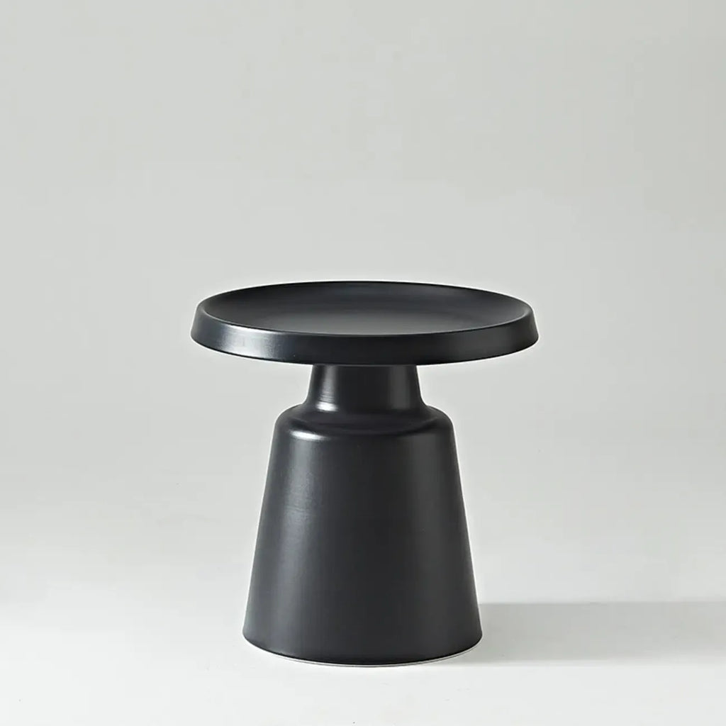 White Round Metal End Table with Tray Top for Living Room