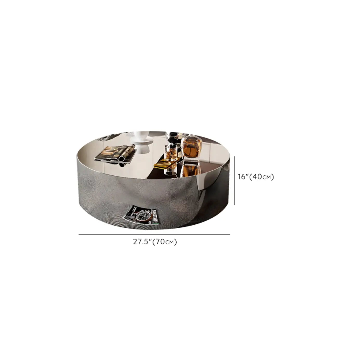 Reflective Modern Silver Metal Coffee Table