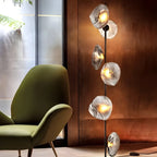 Art Deco 6-Light Clear Glass Geometric Floor Lamp in Black/Gold