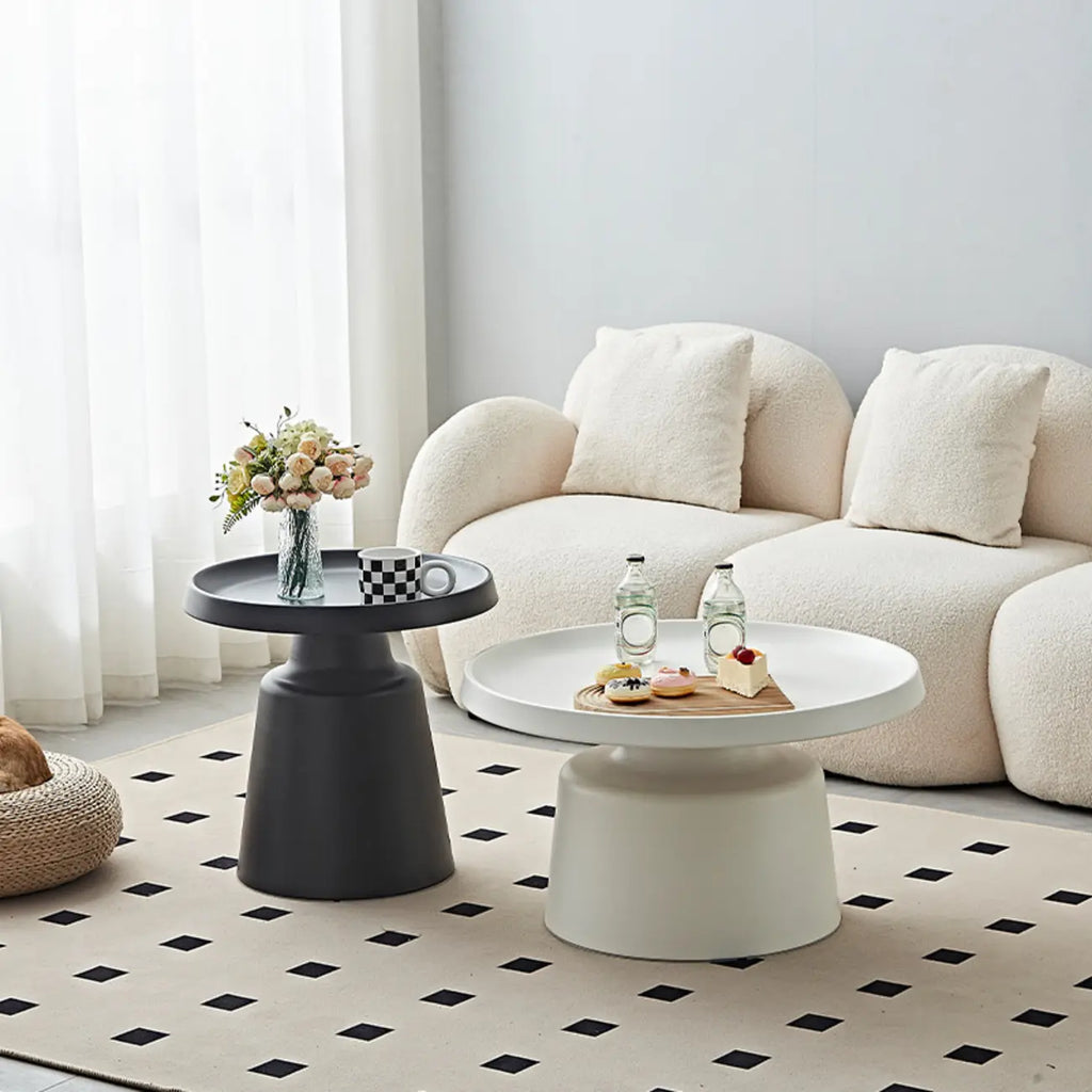 White Round Metal End Table with Tray Top for Living Room