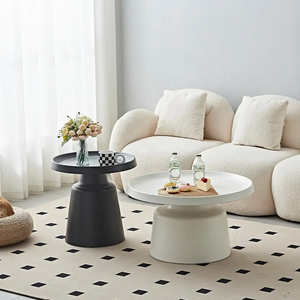 White Round Metal End Table with Tray Top for Living Room