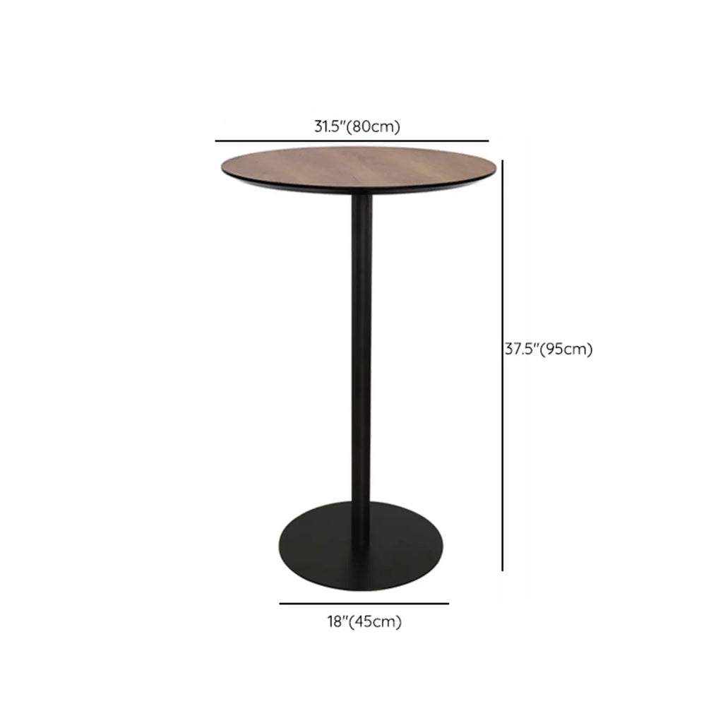 Elegant Wooden Pub Bar Table with Black Metal Base for Cafe