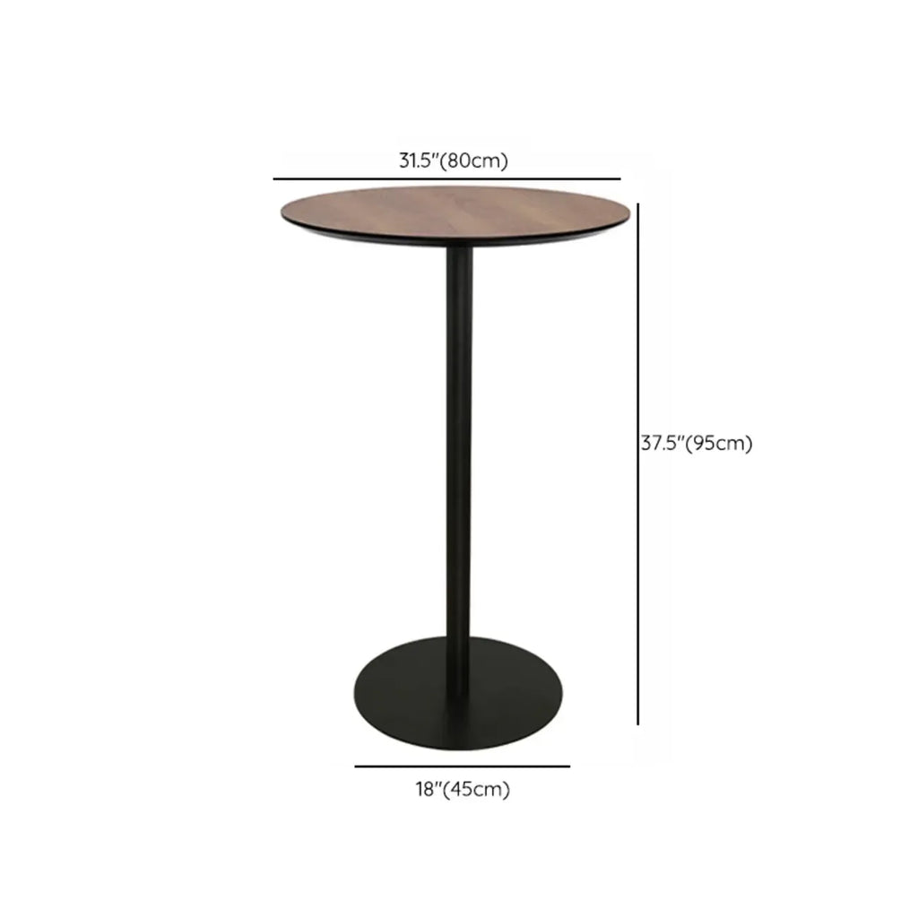 Elegant Wooden Pub Bar Table with Black Metal Base for Cafe