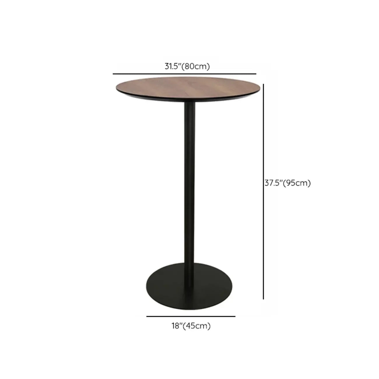 Elegant Wooden Pub Bar Table with Black Metal Base for Cafe