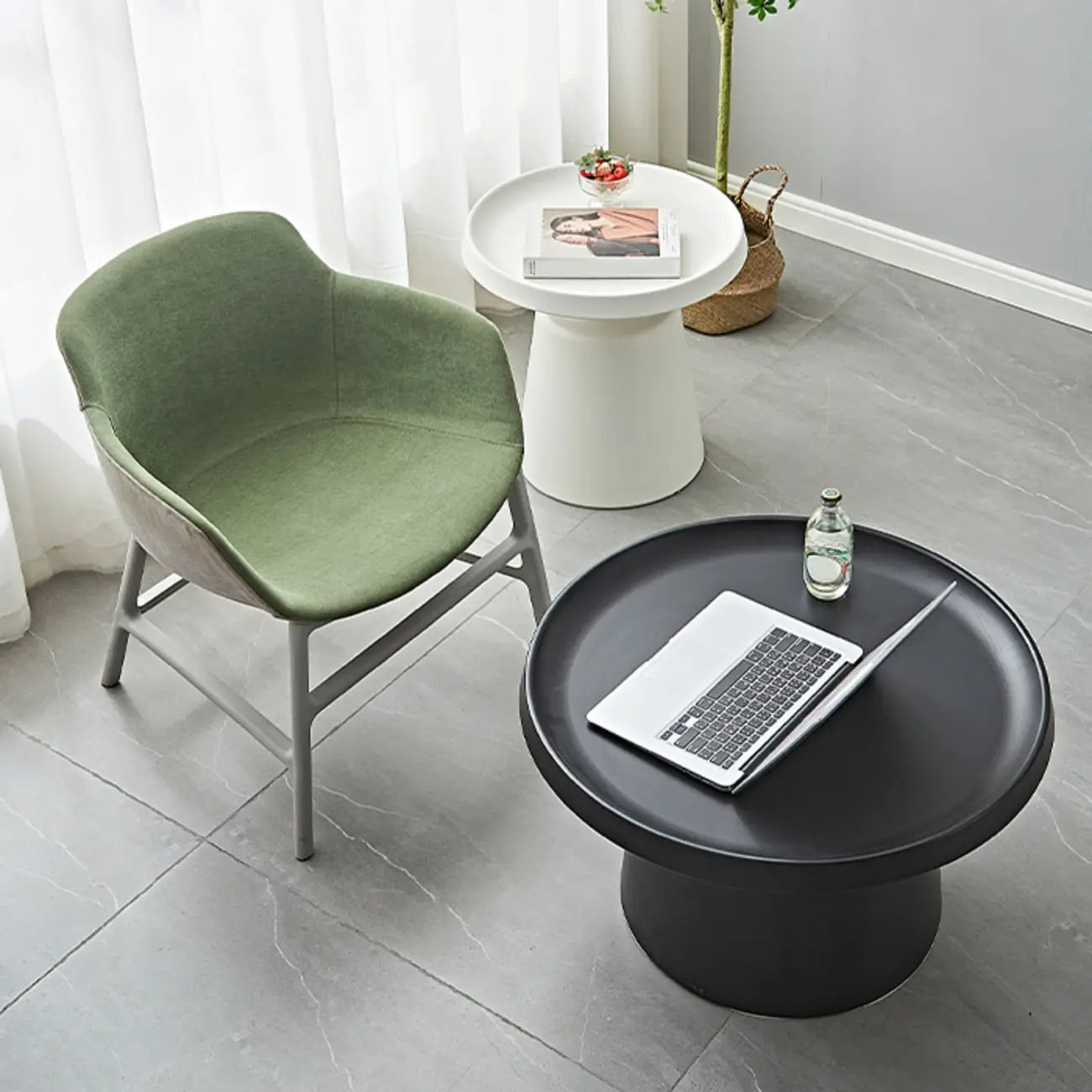 White Round Metal End Table with Tray Top for Living Room