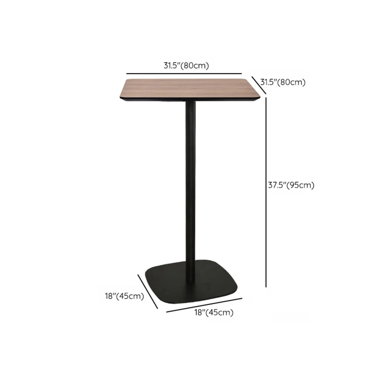 Elegant Wooden Pub Bar Table with Black Metal Base for Cafe